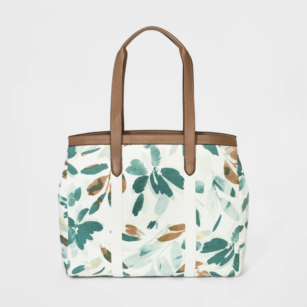 Floral Print Zip Closure Tote Handbag - A New Day Green/White was $29.99 now $20.99 (30.0% off)