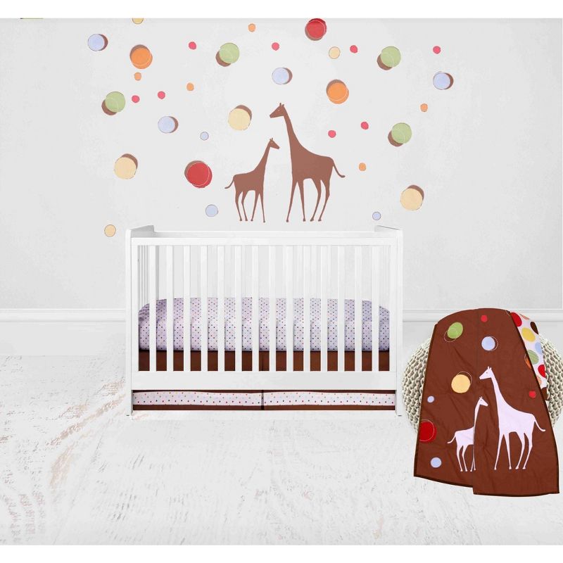 Bacati - Baby & Me Giraffe, Orange/Green/Blue/Red/Brown 3 pc Crib Bedding Set, 1 of 6