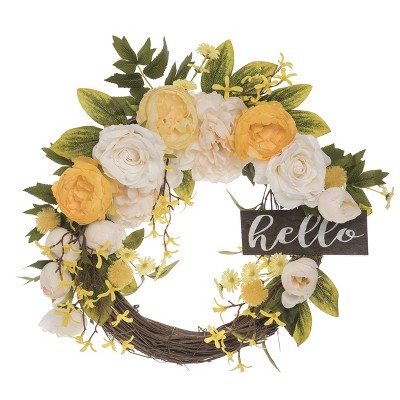 Transpac Fabric 20" Multicolor Spring Hello Wreath