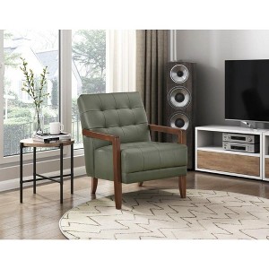 CAVINAS Leather Upholstered Accent Chair,Modern Arm Chairs with Solid Wood Arms and Legs for Bedroom,Reading Room - 1 of 4