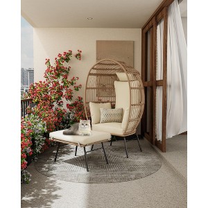Oversize Wicker Egg Chair with Ottoman, Egg Basket Lounge Chair with Thick Cushion, Comfy Egg Rattan Seat for Indoor Outdoor Patio Porch - 1 of 4