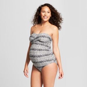 Maternity Wrap Bandeau One Piece Swimsuit - Isabel Maternity by Ingrid & Isabel Gray Chevron XL, Women