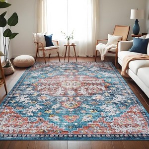 Ultra-Thin Washable Runner Rug Non-Slip Non-Shedding Vintage Hallway Runner Stain-Resistant Indoor Entryway - 1 of 4