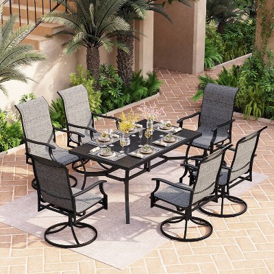 7pc Patio Dining Set with Rectangle Table with 2.6" Umbrella Hole & 360 Swivel Padded Arm Chairs - Captiva Designs