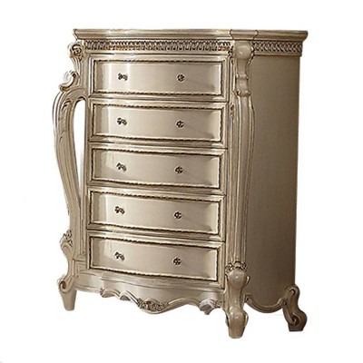 Antique Pearl Solid Wood 5-Drawer Chest with Felt Lined Drawers