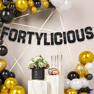 KatchOn, Glitter Black Fortylicious Banner - Prestrung, 10 Feet | Happy 40th Birthday Banner for 40th Birthday Decorations - 1 of 4