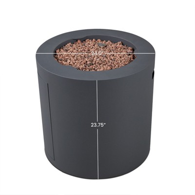 Aegean 24" Round Weathered Slate Steel Propane Fire Pit Table