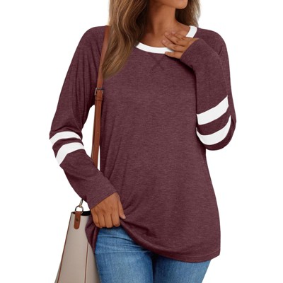 Women's Long Sleeve Color Block Tunic Tops Casual Loose Fit Crewneck Shirt Basic Tee  Fashion Fall Trendy Outfits