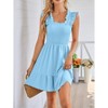 Coolmee Women's Summer Mini Dress Casual Smocked Square Neck Tiered Boho Ruffle Shoulder Swing Flowy Sundress - 2 of 4