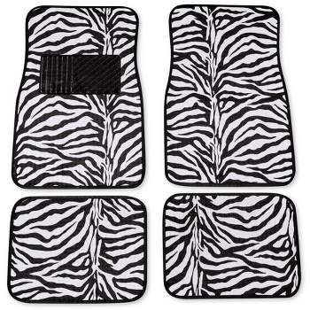 Collections Etc Universal Front and Back Seat Zebra Print Car Mats - Set of 4 Black