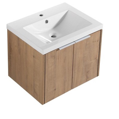 24" Bathroom Vanity With Sink For Small Space, Modern Vanity Basin Combo With Double Doors, Wall Mounted Floating Storage Cabinet For Bathroom