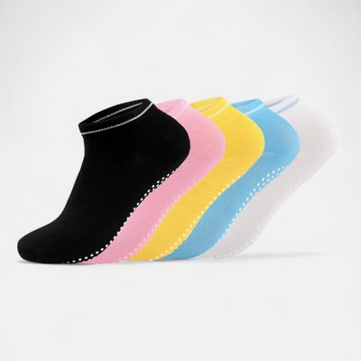 Anna-Kaci Women's 5-Pack Ankle Grip Socks with Non-Slip Soles for Everyday Indoor Comfort