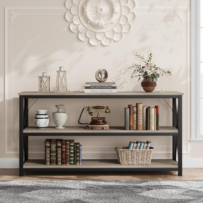 Industrial Console Table for Entryway, 55.1" Narrow Entryway Table with Storage