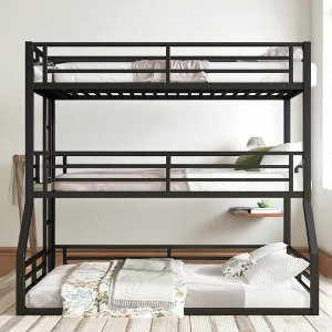 Twin Over Twin Over Full XL Metal Triple Bunk Bed with Guardrails and Ladder, Heavy-Duty Space-Saving Bed Frame ,kids bed - 1 of 4