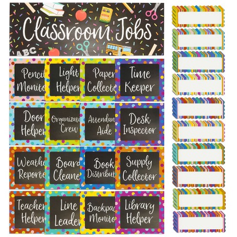 Juvale 67-piece Classroom Job Chart Set With Name Tags For Bulletin Board,  Chalkboard Decorations, Teacher Supplies, Kids Education, 16 Assorted Signs  : Target