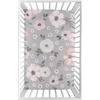 Sweet Jojo Designs Girl Baby Fitted Mini Crib Sheet Watercolor Floral  Grey and Pink