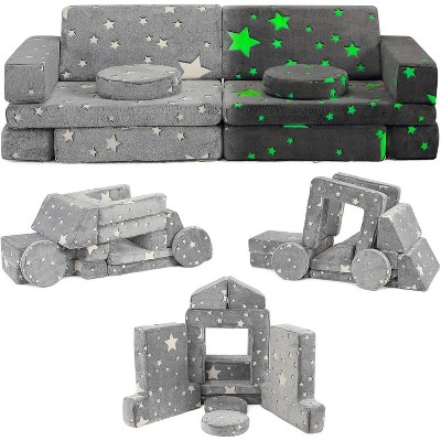 12 Pcs Modular Kids Couch - Baby Convertible Sofa with Star Glow in The Dark,for Playing, Creating,Sleeping