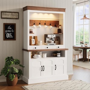 DobleePy 72" Tall Farmhouse Coffee Bar Cabinet with LED Lights, Adjustable Shelves, 3 Drawers & Doors, Ample Storage for Kitchen & Dining - 1 of 4
