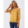 INSPIRE CHIC Women's Round Neck Ruffle 3/4 Sleeve Floral Print Chiffon Blouse - 3 of 4