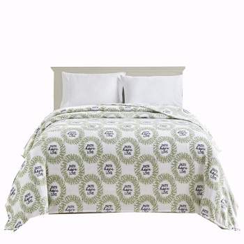 Plazatex Faith, Hope & Love Printed Luxurious Ultra Soft Lightweight Bed Blanket White & Green