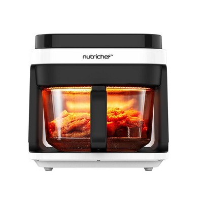 NutriChef 5.5 Liter Air Fryer - Customized Digital Electric Oil-Free Cooker with Transparent Window - White