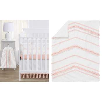 Sweet Jojo Designs Girl Crib Bedding + BreathableBaby Breathable Mesh Liner Boho Fringe Blush Pink and White 6pc