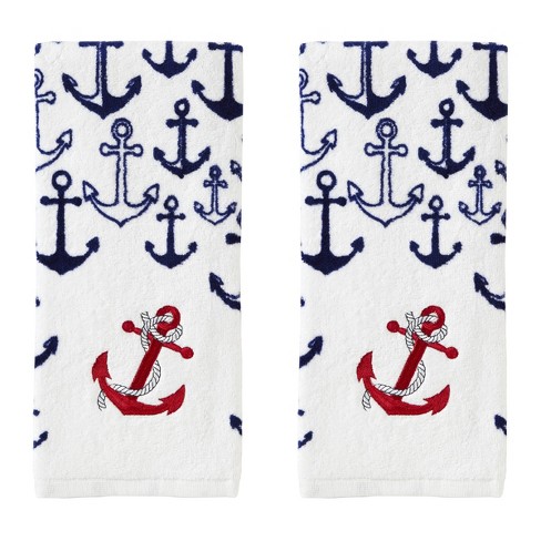 Small Bath Towels Gym Towels Suitable for Home Bathroom Decorations 15x28 inch Ultra Soft and Highly Absorbent Nautical Towels White Blue Anchor Hand Towels with Iron Chain Stripe Guest Towels