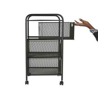 Black Metal Mesh 3-Drawer Rolling Storage Trolley