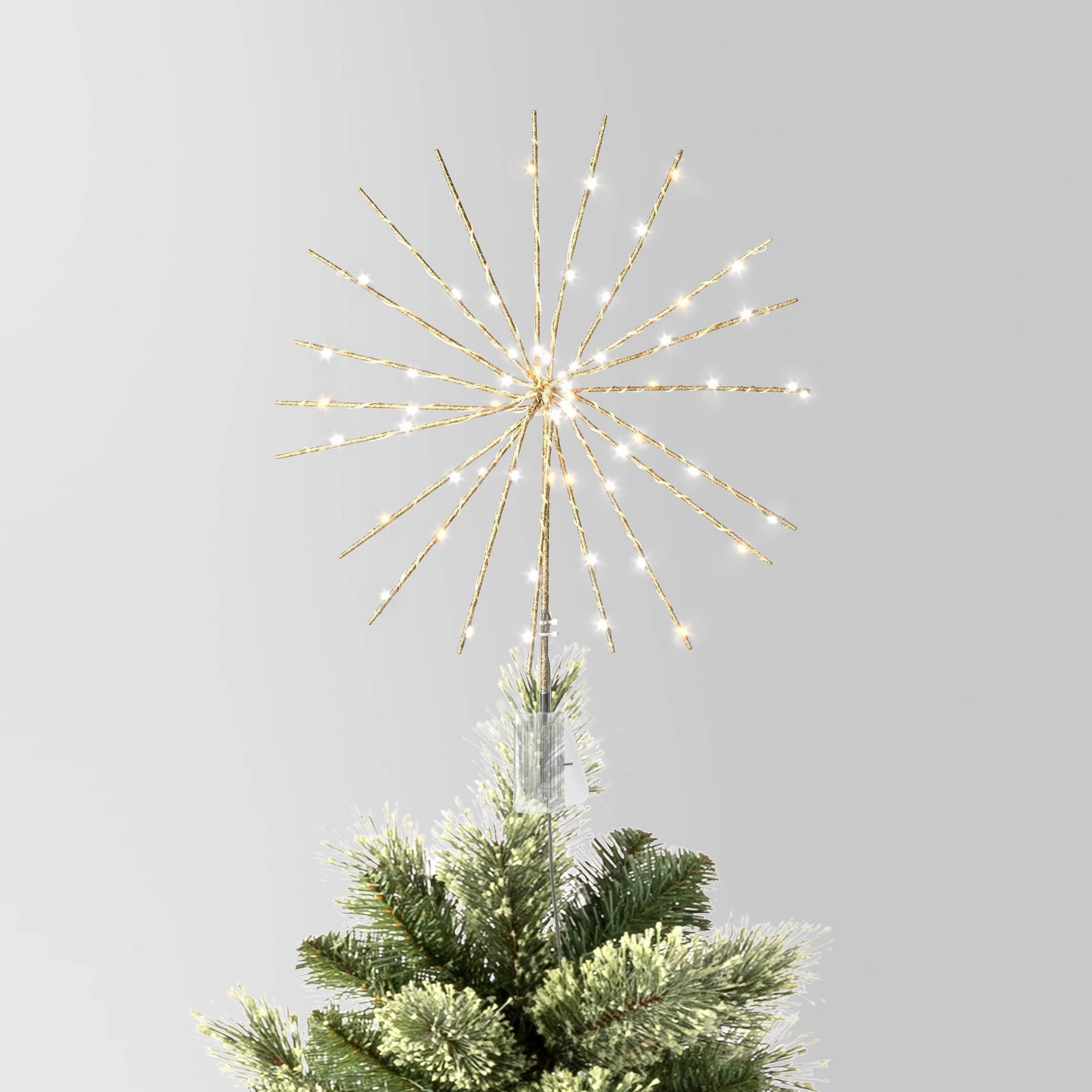 14" Pre-lit Dewdrop Glittered Starburst Christmas Tree Topper Champagne with Cool White Twinkle/Warm White Steady Lights - Wondershop™
