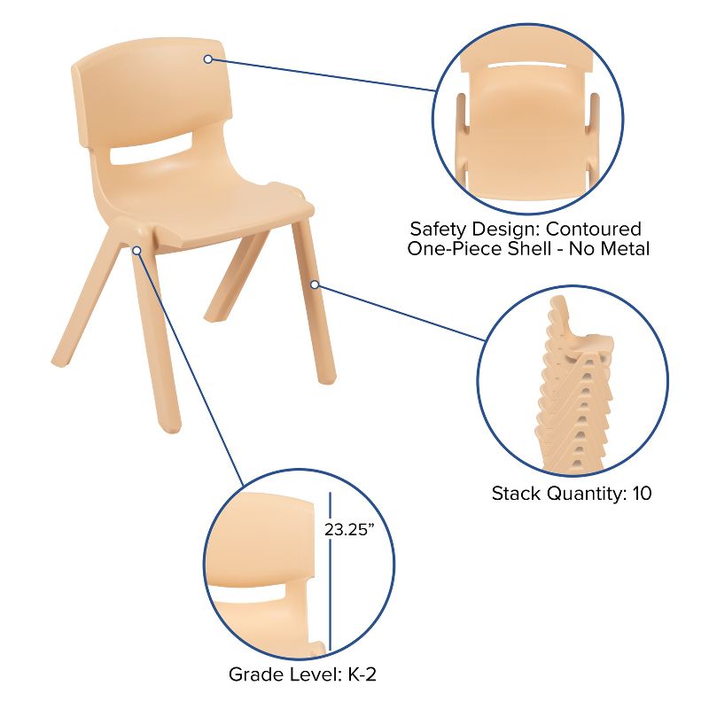 Flash Furniture 4 Pack Natural Plastic Stackable School Chair with 13.25" Seat Height, 4 of 12