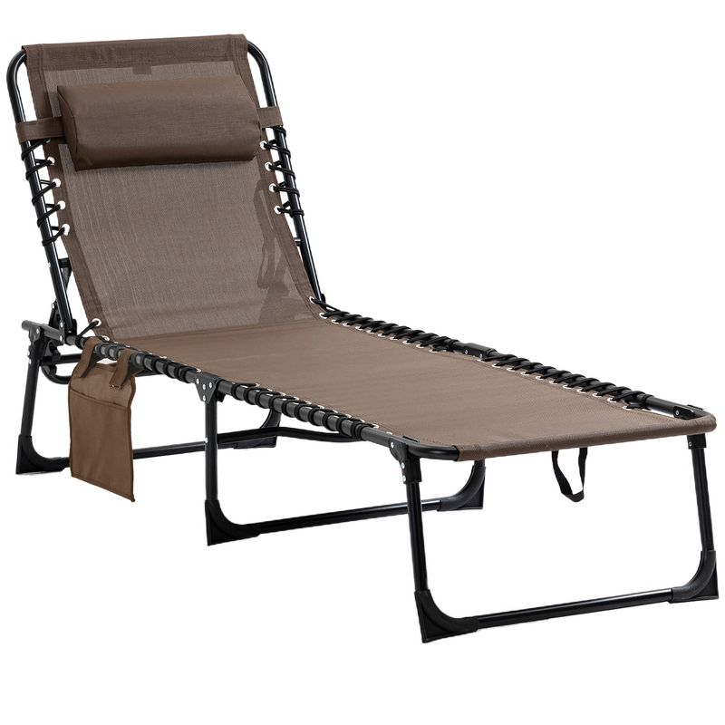 Outsunny Reclining Chaise Lounge Chair, Portable Sun Lounger, Folding Camping Cot, with Adjustable Backrest and Removable Pillow, for Patio, Garden, Beach, 1 of 7