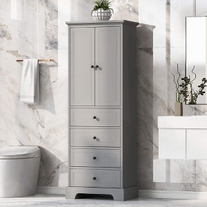 ORRD 2-Door 4-Drawer Storage Cabinet, Adjustable Shelf, MDF Board, Grey - for Bathroom, Office - 1 of 4