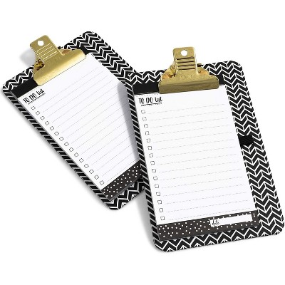 2-Pack Mini Clipboard with to Do List Note Pads Included, Gold Clip, for Shopping Grocery Reminder (6.3 x 4 inches)
