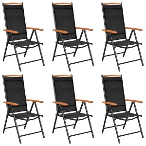 vidaXL Dining Set Black Powder-coated Aluminum, Textilene, WPC Medium - Black and Brown 55.1" Table Length 6 Items - 1 of 4