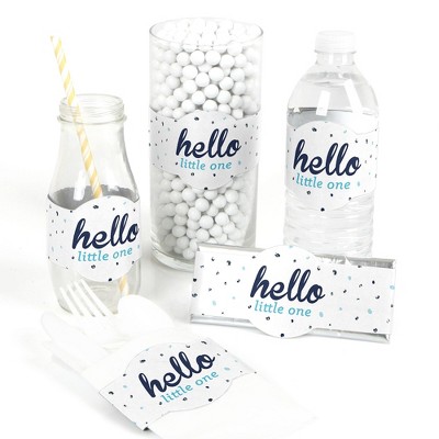 Big Dot of Happiness Hello Little One - Blue and Silver - DIY Party Supplies - Boy Baby Shower DIY Wrapper Favors & Decorations - Set of 15