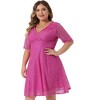 Agnes Orinda Women's Plus Size V Neck Swing Cocktail Wedding Midi Lace A-Line Dress - 2 of 4