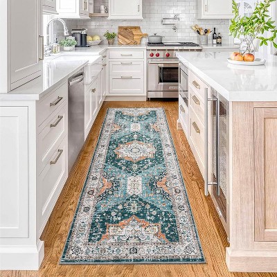 Persian Distressed Floral Washable Rug with TPR Backing, Plush 350GSM Chenille,Throw Rugs, Non-Slip Indoor Carpet for Entryway, Bedroom, Kitchen