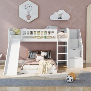 Whisen Stairway Twin over Twin Bunk Bed with Two Drawers and Slide - 1 of 4