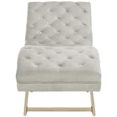 Grey Velvet Chaise with Gold Frame and Headrest