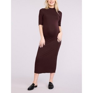 Women's Mock Neck 3/4 Sleeve Ribbed Maxi Dress | Motherhood Maternity - 1 of 4