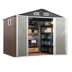 8x6 Ft Outdoor Storage Shed with Double Doors, Lockable Metal Garden Shed with Rain Gutter for Backyard, Patio & Garden Tools - 1 of 4