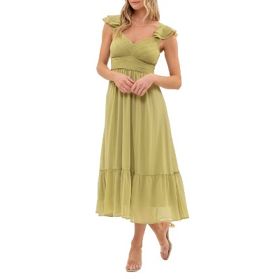 August Sky Women's Flutter Cap Sleeve Midi Dress