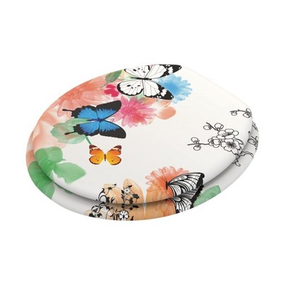 Sanilo 232 Round Molded Wood Toilet Seat with No Slam, Slow, Soft Close Lid, Stainless Steel Hinges, Unique Fun Decorative Design, Nature, Butterfly