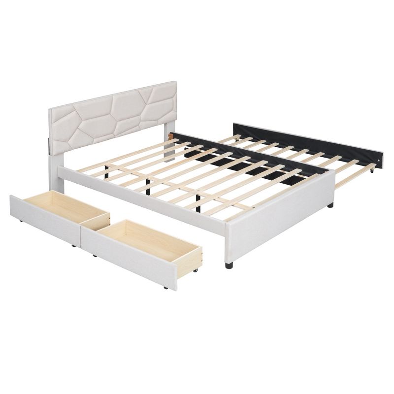 Upholstered Platform Bed with Brick Pattern Headboard, Trundle Bed and 2 drawers-ModernLuxe, 5 of 15