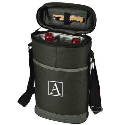 Picnic at Ascot Personalized Two Bottle Wine Cooler with Corkscrew - Charcoal