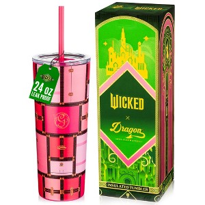 Dragon Glassware x WICKED 24 oz Vacuum Insulated Tumbler with Lid and Straws Glinda - 1 of 4