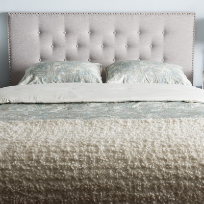 Beige Tufted Upholstered Queen Headboard with Wood Frame