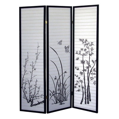NicBex 3-panel Room Divider Portable Wooden Folding Privacy Screen Bamboo Design Wall Partition for Home & Office, Black