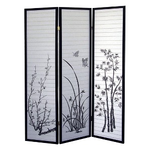 NicBex 3-panel Room Divider Portable Wooden Folding Privacy Screen Bamboo Design Wall Partition for Home & Office, Black - 1 of 4