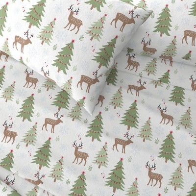 King Gray Deer and Trees Cotton Flannel Sheet Set
